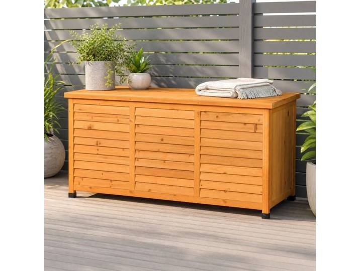 Coffre De Jardin En Bois Jaune Coffre De Rangement Extérieur FloraGrace Pour Jardin Couvercle Relevable 127x56x60cm
