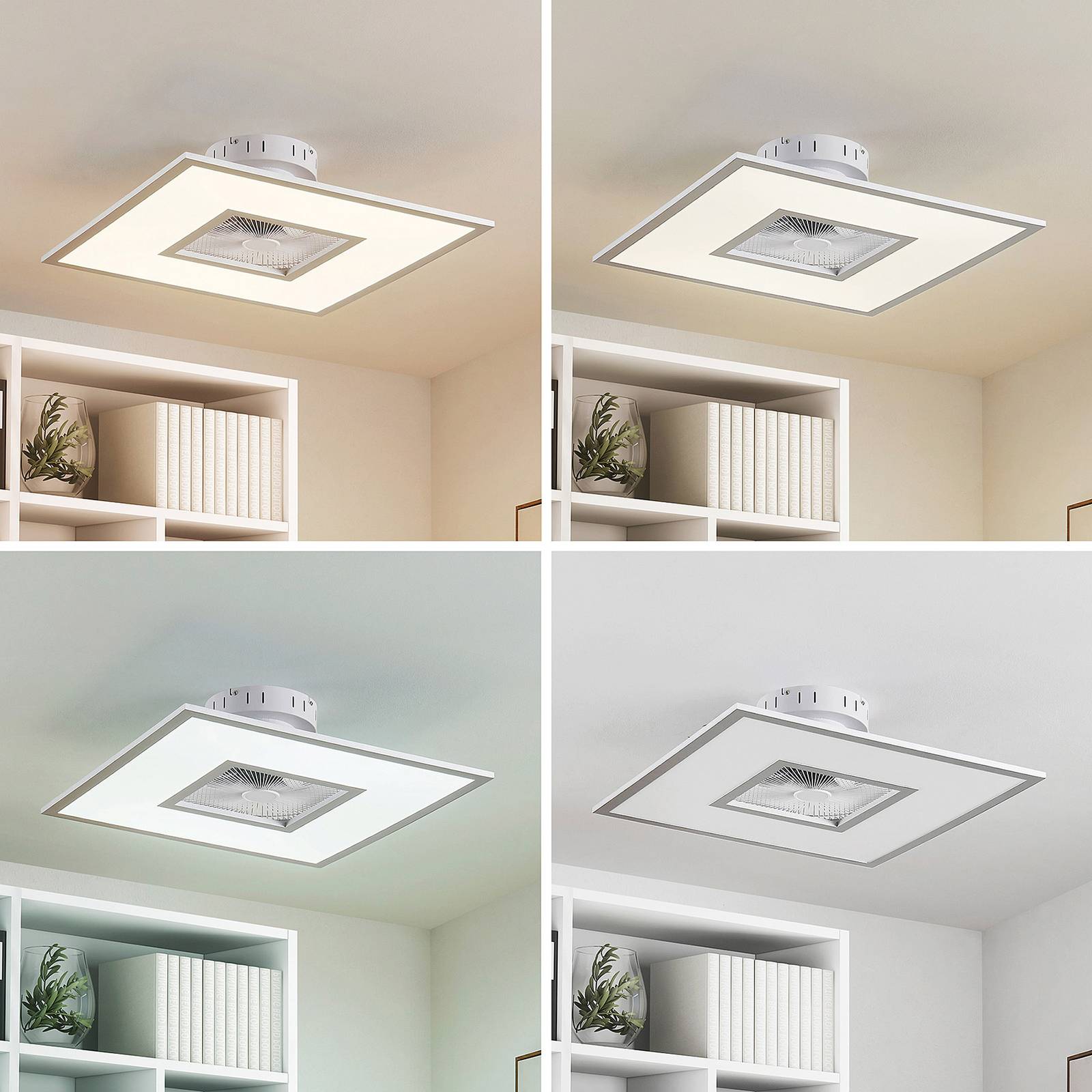 Lindby LED-Deckenventilator Romea, eckig, DC, leise, 60 cm Romea Lindby, dimmbar, alu / grau / zink, für Wohn- / Esszimmer, Kunststoff, Modern