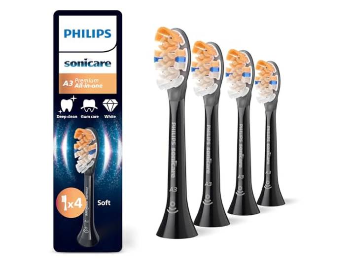 Philips Sonicare A3 Premium All-in-One, Original Ersatzbürstenköpfe, Schwarz, 4er-Pack, HX9094/88