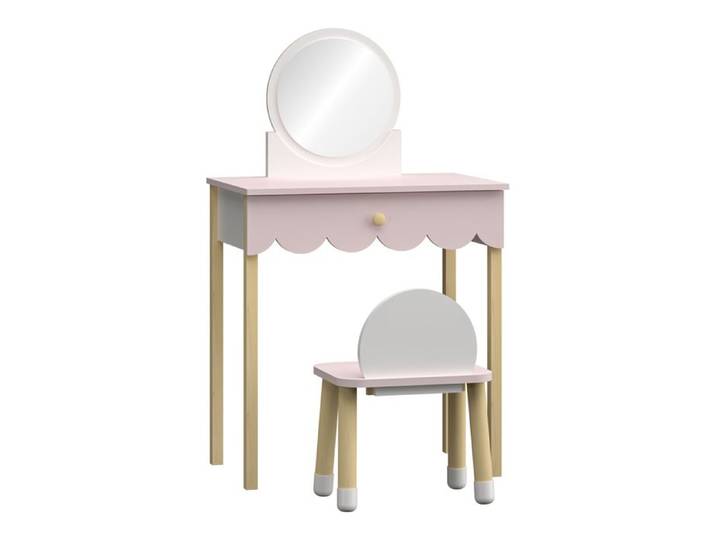 Table de maquillage pour enfants avec chaise Vestnes rose blanc