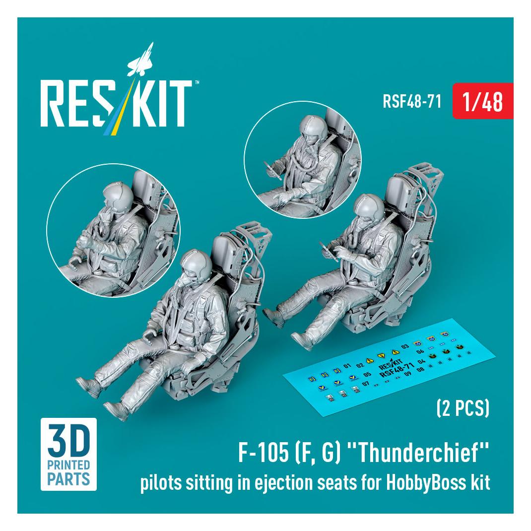 ResKit F-105 (F, G) Thunderchief pilots sitting in ejection seats for HobbyBoss kit (2 pcs) (3D Printed) (RSF48-0071)