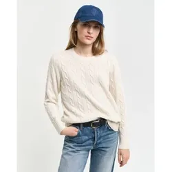 Gant für Damen. 4805315 Rundhalsausschnitt Schafe Wolle Achter gestrickt Pullover weiß (L), Lässig