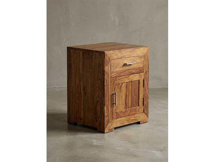 KADIMA DESIGN Nachttisch Nachttisch MUMBAI Massivholz Design Nachtkommode 60 cm Schlafzimmer, Schublade und Tür Nachtschrank für Boxspringbett