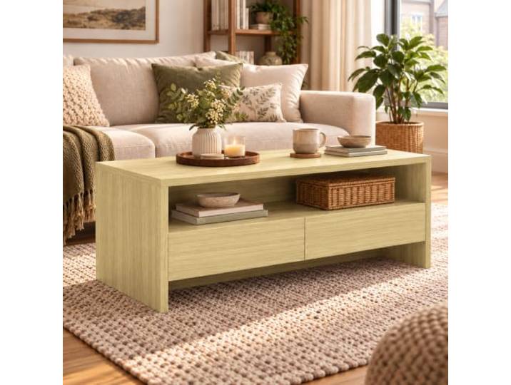Cedario Couchtisch Holz mit Stauraum, 2 Schubladen & offenem Fach Wohnzimmertisch mit 2 Schubladen und offenem Fach, in 5 Größen und mehreren Farben für flexiblen Stauraum modernes Wohnen