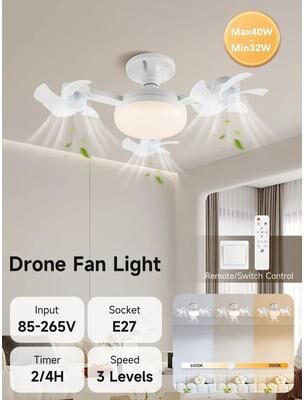 Uplift Essentials Modern Multi Head LED Ceiling Fan   3 Speed Silent Remote Control Light Fixture three Head