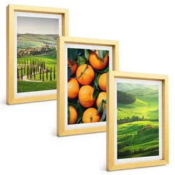 BILDER SET 3er Set - 20x30 cm Goldrahmen - Italienische Landschaft mit Orangen