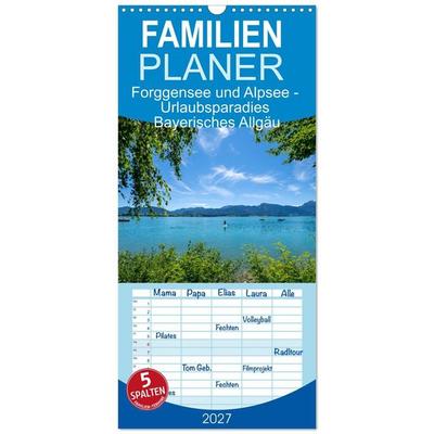 Familienplaner 2027 - Forggensee und Alpsee - Urlaubsparadies Bayerisches Allgäu mit 5 Spalten (Wandkalender, 21 x 45 cm) CALVENDO