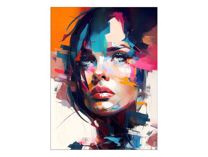 Glasbild Colorful Woman Portrait Typ B Floatglas Orange/Türkis/Beige 60 x 80cm
