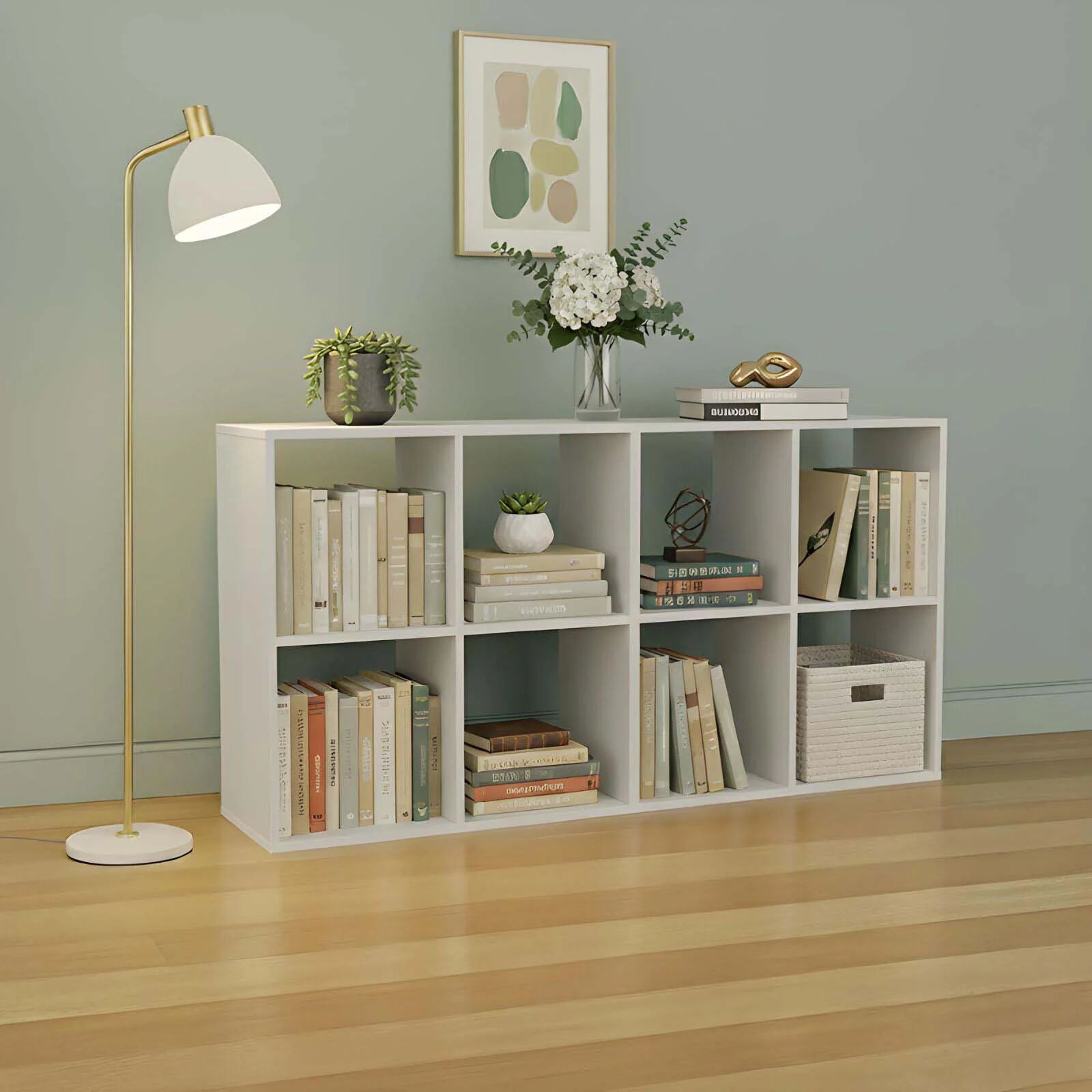 garneroarredamenti Libreria a parete 147x75h cm 8 vani a giorno bianco Giove