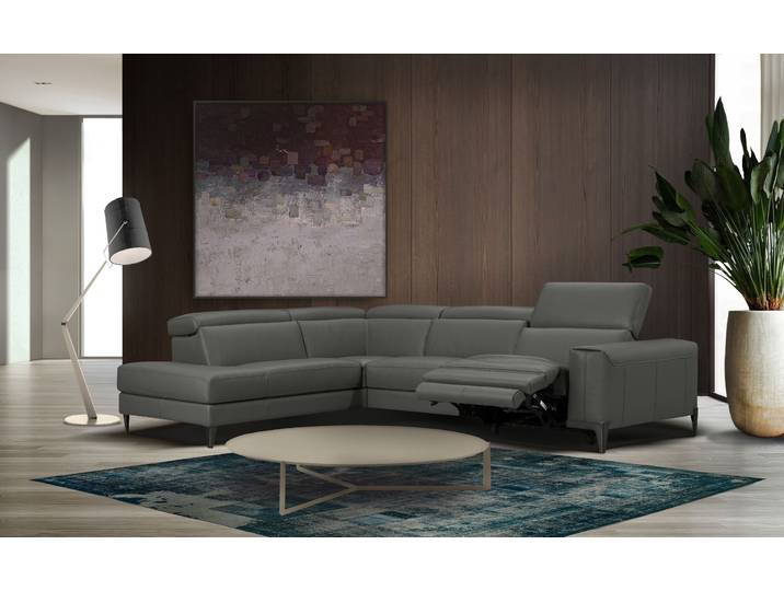 Ecksofa CALIA ITALIA Benja, Designsofa mit erstklassigen Komfortfunktionen zum Wohlfühlen , grau (iron), B:294cm T:227cm, Sofas, Ecksofa, in Leder, mit elektrischer Relaxfunktion