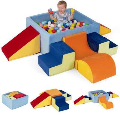 Costway 6-Piece Toddler Climbing Toys with Ball Pit for 1-3 Years Old (No Balls)-Red
