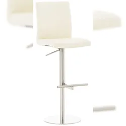 Décoshop26 - Höhenverstellbarer und um 360° drehbarer Barhocker x1 runde Metallplattform cremefarbener PVC-Sitz 10_0004562