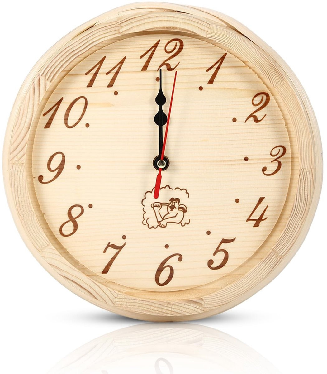Dailygoods Houten Wandklok - Ronde Sauna Klok van Dennenhout - 23 cm