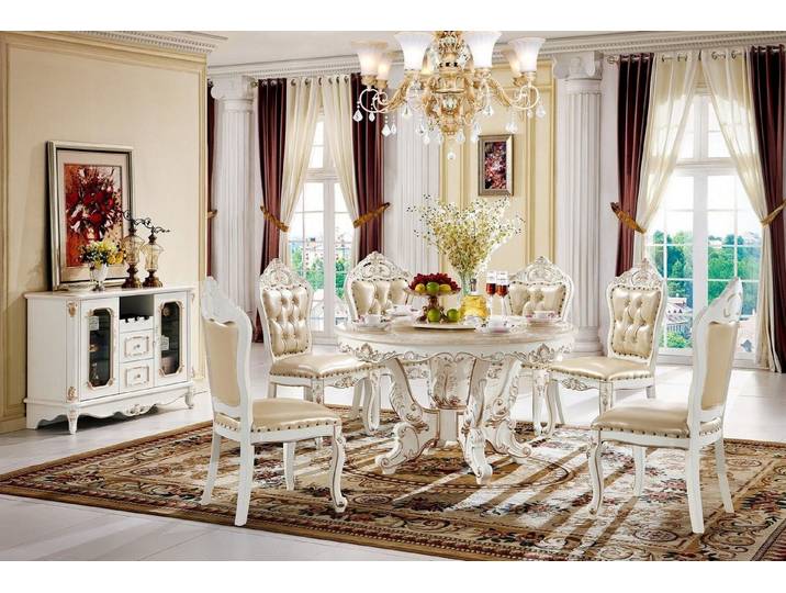 JVmoebel Esszimmer-Set Eleganter Esstisch mit Stühlen und klassischer Kommode aus Holz, (Kommode/Esstisch/Stühle, 8-St., Kommode/Esstisch/Stühle), Made in Europa