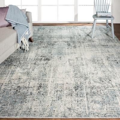 KALATY Theory Distressed Dusty Blues / Greys Abstract Area Rug