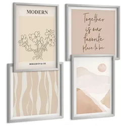 BILDER SET 4er Set - 50x50 cm & 40x60 cm Silberner Rahmen - Abstrakte Formen und Farben