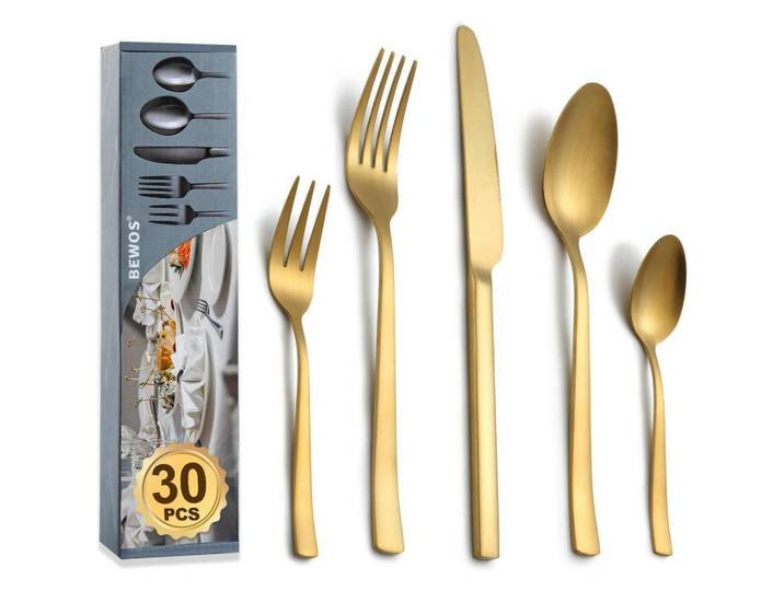 Besteckset 30-teiliges Set Edelstahl mattgold 6 Personen, Goldfarben, Metall, Besteck, Besteck-Sets