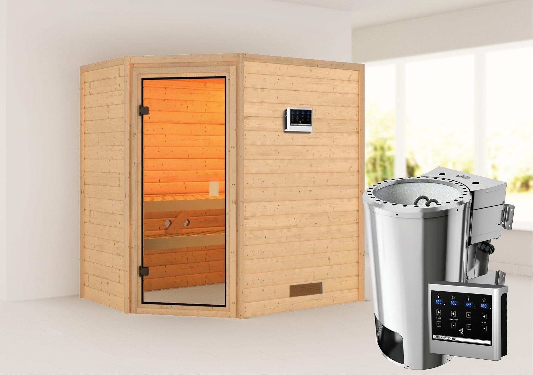KARIBUHOLZT Sauna Jella Eck, 3,6 kW Bio ext. 16880465