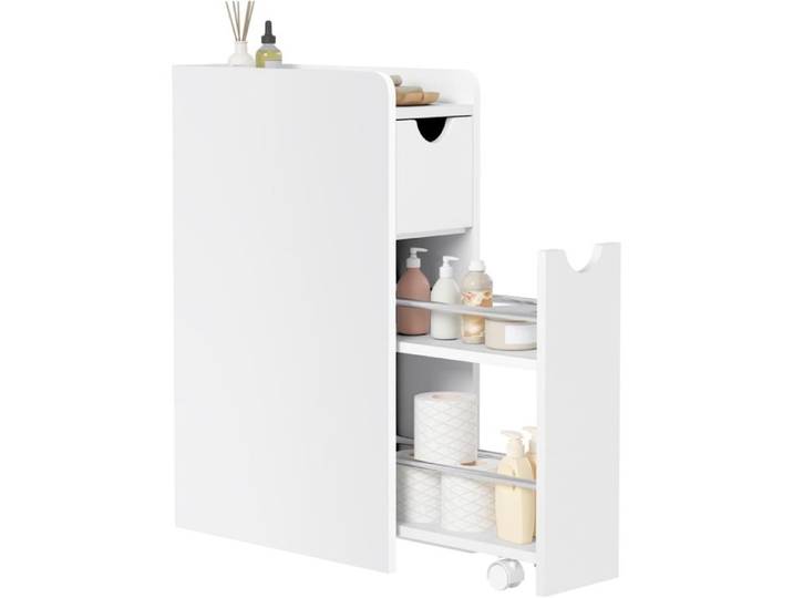 Armoire Salle de Bain Étroite EUGAD - 2 Tiroirs - Meuble d'Appoint avec roulettes - 19x45x70cm - Blanc