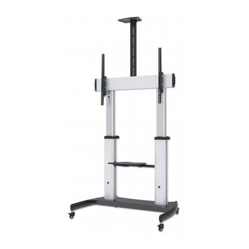 MANHATTAN Premium TV-Staender auf Rollen Traglast bis 100kg 60Z bis 100Z neigbar hoehenverstellbar 2 Fachboeden silber/schwarz