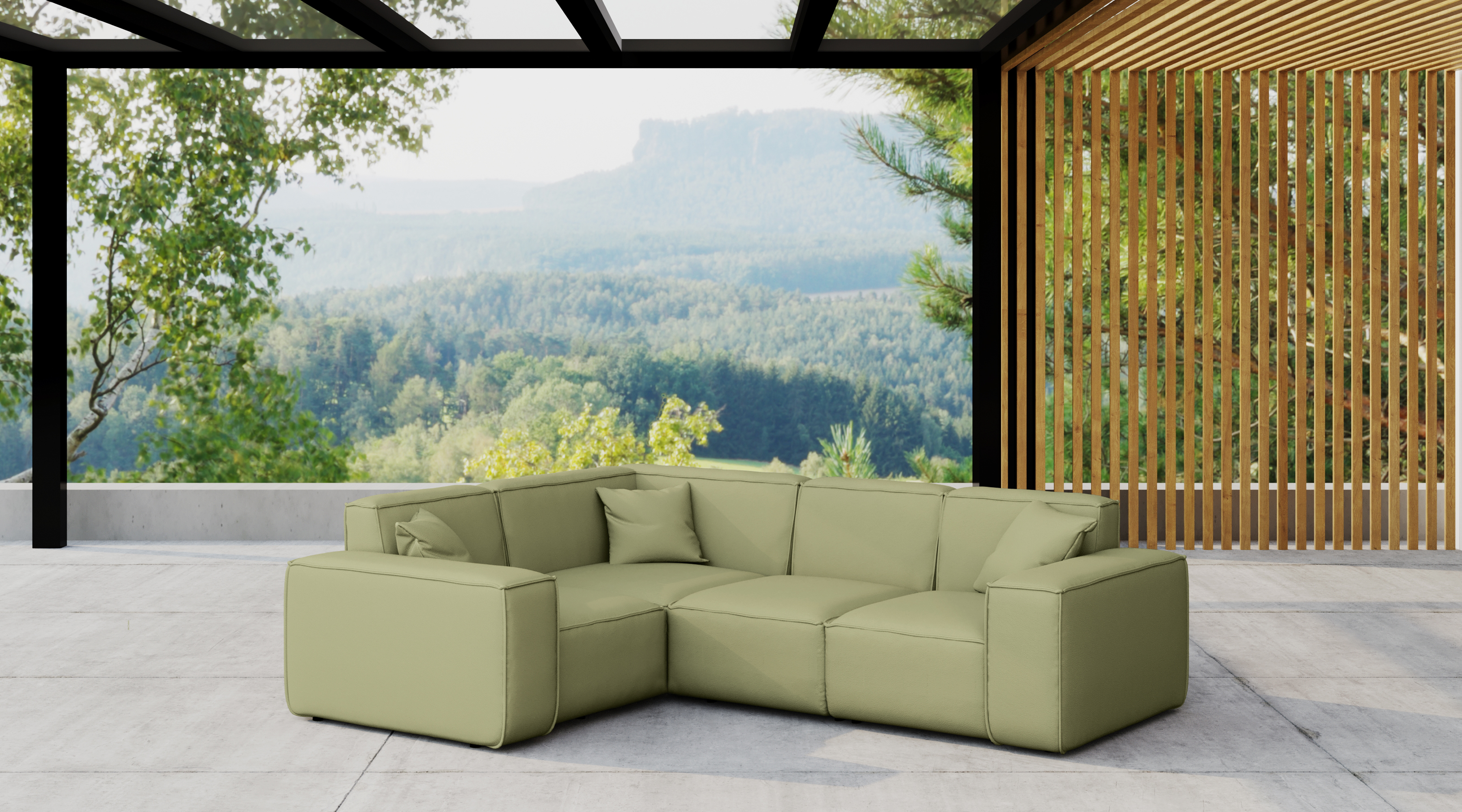 Kaiser Möbel, Gartenmöbel Ecksofa für den Garten MALIBU, die Terrasse, den Hof, gemütliche groß, Gartenmöbel eckcouch, ODYSSEY Hellgrün Links