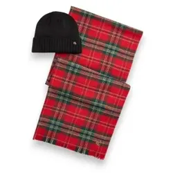 Lauren Ralph Lauren für Damen. 454P23529004 Rote Strickschal- und Mützen-Set (OSFA), Wolle, Klassisch