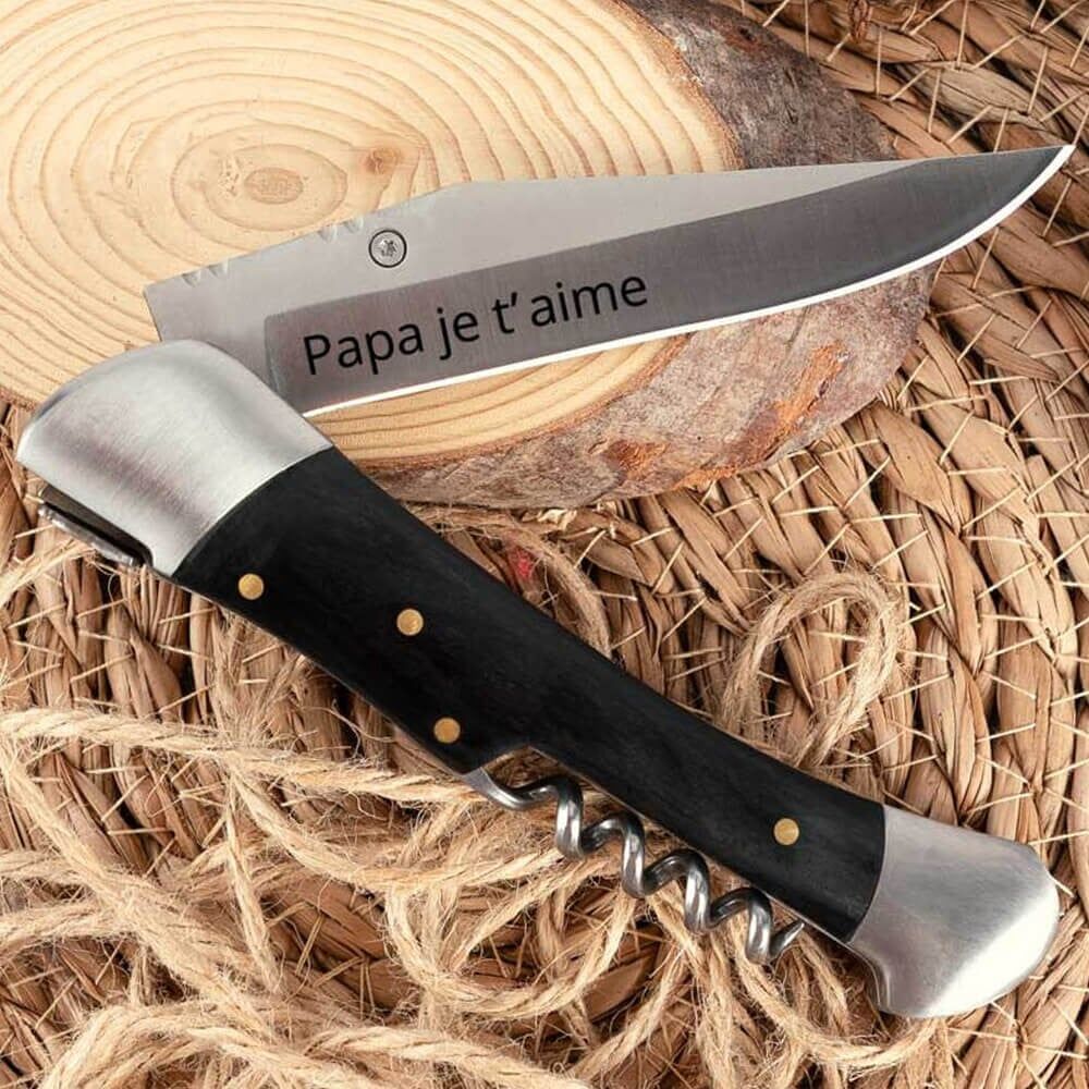 Ocadeau Couteau extérieur noir gravé
