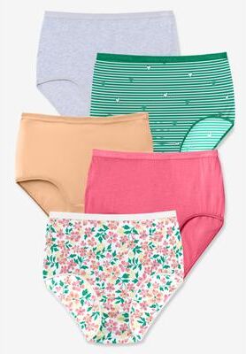 Plus Size Women's 5-Pack Tag-free Full Coverage Cotton Brief by Comfort Choice in Tropical Emerald Pack (Size 8) Underwear