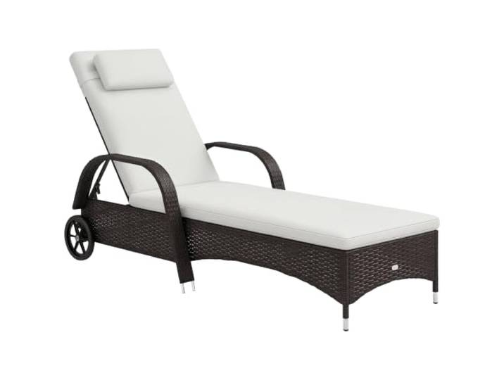 Outsunny Sonnenliege Polyrattan Gartenliege mit 5-Fach Verstellbarer Rücklehne, Polsterauflage, Rollen, Kissen, 160 kg belastbar Relaxliege Liegestuhl für Garten, 200x73x30-103cm, Kaffeebraun