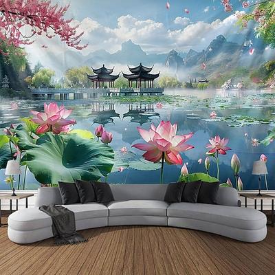 Chinesischer Garten hängender Wandteppich, Wandkunst, großer Wandteppich, Wanddekoration, Fotografie, Hintergrund, Decke, Vorhang, Zuhause, Schlafzimmer, Wohnzimmer, Dekoration Wandtuch XXL Natur