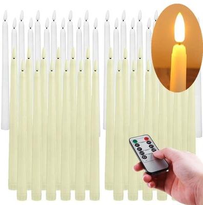 Uplifted Finds Flameless Taper Candles Set Timer Remote Flickering 6 To 24 Pieces 24 Pcs White