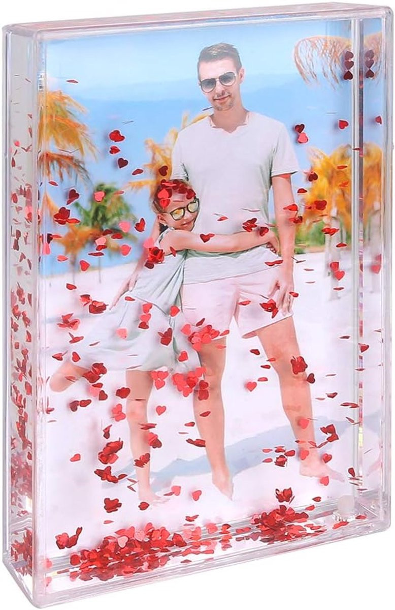 Gepersonaliseerde Acryl Fotolijst met Drijvend Water - Unieke Sneeuwbol Fotolijst voor Familie en Paren