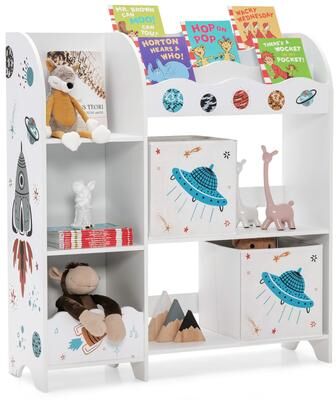 Kids Toy and Book Organizer Wooden Storage Cabinet w/ Storage Bins