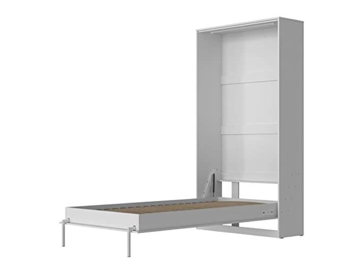 SMARTBett Schrankbett Classic mit Gasdruckfedern 100x200cm Vertikal Weiss Wandbett, Wandklappbett fürs Gaestezimmer, Buero, Wohnzimmer, Schlafzimmer