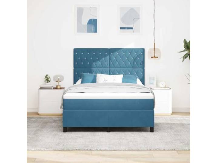 KTHLBRH Boxspringbett mit Matratze dunkelblau 140 x 200 cm Samt Verstellbares Kopfteil, technisches Holz, Taschenfedern, einfache Montage