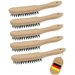 5X Drahtbürsten I 4-reihig I 27 cm lang I mit Holzgriff I Bremssattelbürsten Grill Drahtbürsten Kratzbürsten Metallbürsten Handdrahtbürsten Set Fugenbürste Unkrautbürste