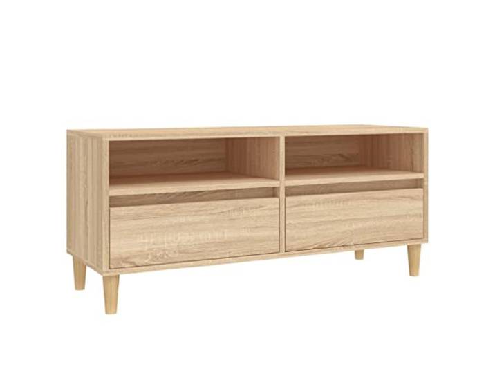 hliofuir TV Schrank Sonoma-Eiche 100x34,5x44,5 cm Lowboard Fernsehtisch Kompakter TV-Ständer für Wohnzimmer & Schlafzimmer mit offenem Stauraum für Receiver, Spielekonsolen und Dekoration.