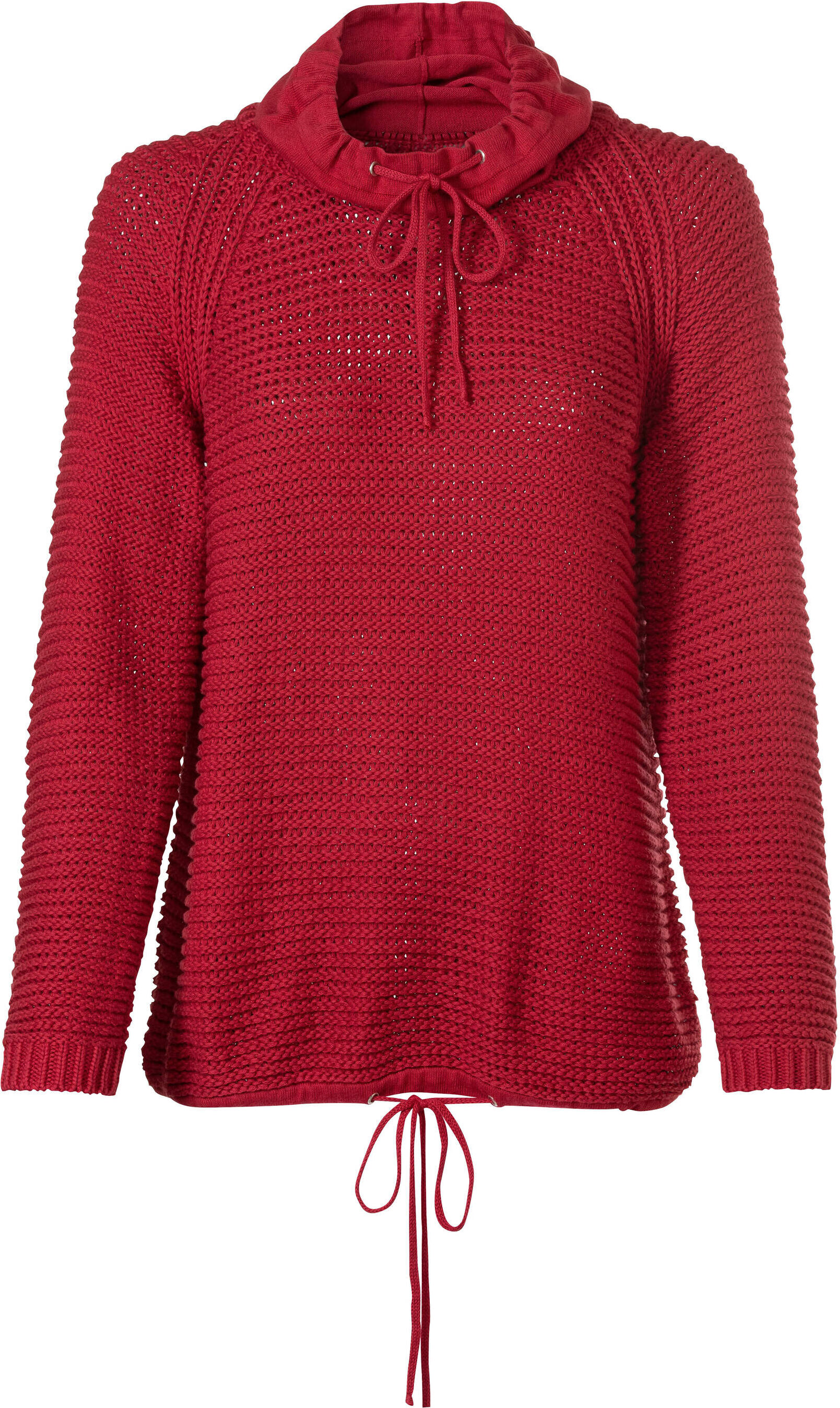 Longpullover WITT "Pullover Rollkragenpullover mit Tunnelzug und Bindeband", Damen, Gr. 38, rot (himbeerrot), Modisch, Wasserfallausschnitt, Pullover Longpullover