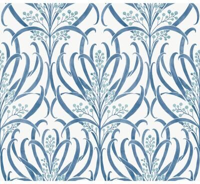 Ronald Redding Calluna White & Blue Metallic Wallpaper