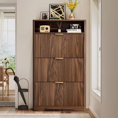 "54.4"" Tall Free Standing Storage Organizer with Hidden Compartments for Entryway Shoes"