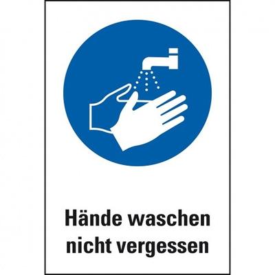 Schild I Gebots-Kombischild Hände waschen nicht vergessen, Kunststoff, 200x300mm, ASR A1.3, DIN EN ISO 7010 M011