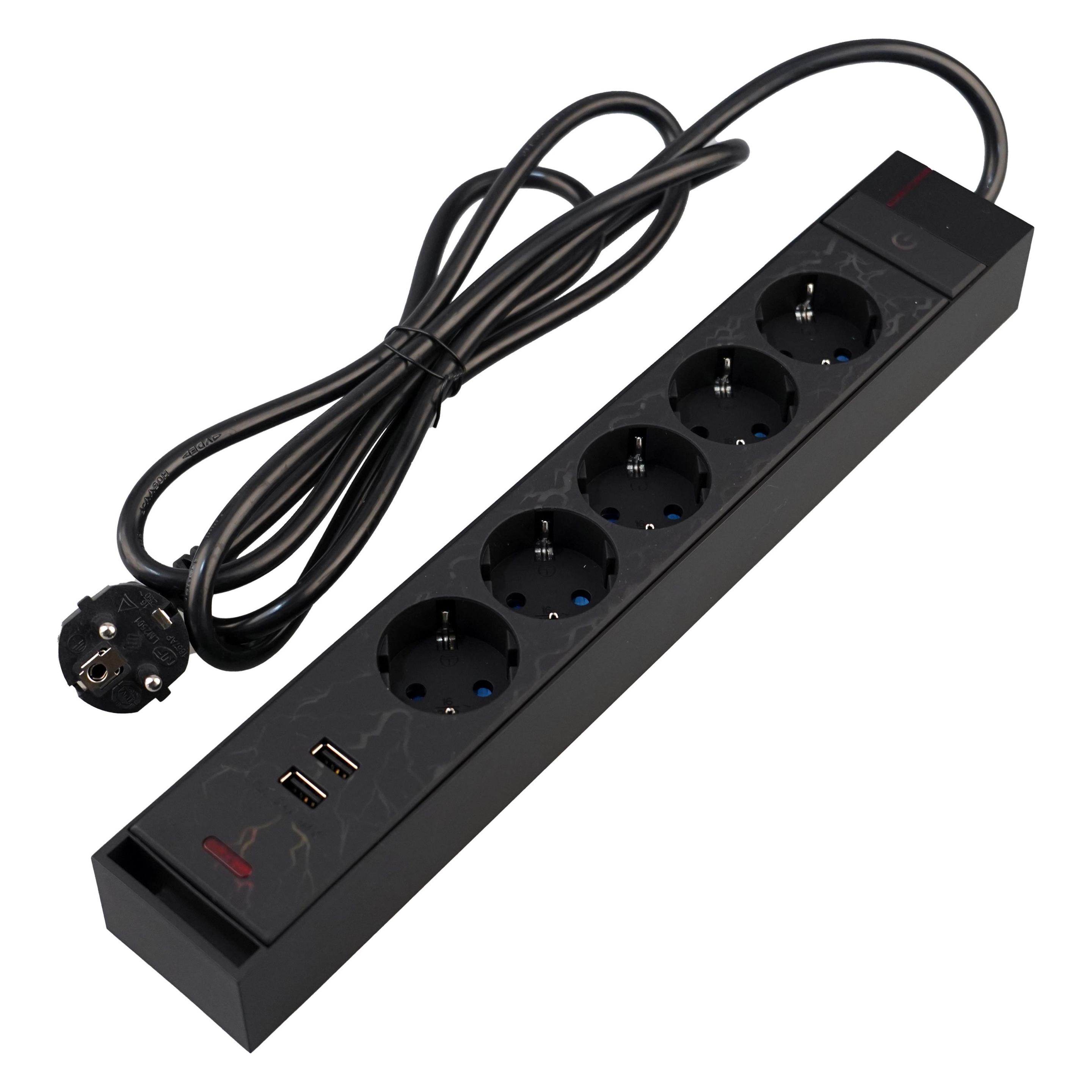 Blackstar Farad Power Strip with RGB Lights, 5 Outlets + 2 x USB-A, 2 m (CEE 7/3, USB-A, 5x) (613115U2)