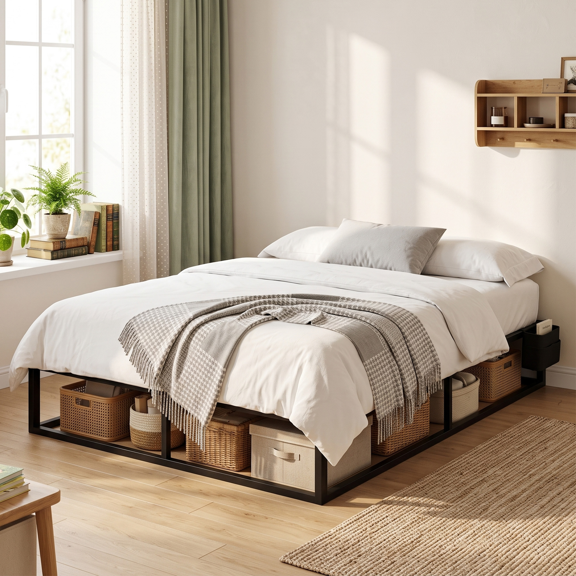 Homcom Struttura letto matrimoniale 140x190 cm con rete a doghe e tasca portaoggetti, nero   Aosom Italy