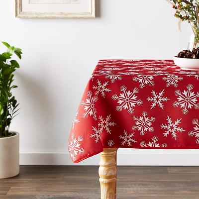 Violet Linen European Seasonal Christmas Holiday Snowflakes Pattern Red Tablecloth