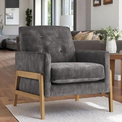 "31.38"" Polyester Tufted Back Accent Chair with Square Arms and Button Tufting and Coil Springs"