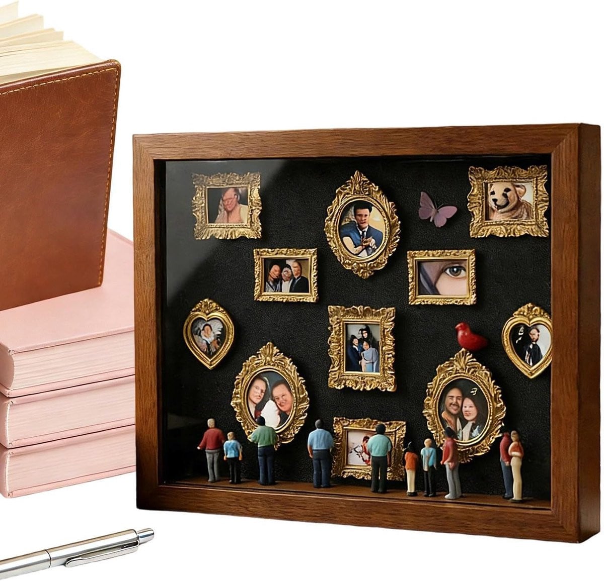 Miniatuur Museum Fotolijst met Geïntegreerde Verlichting voor 11 Foto's - Bruin