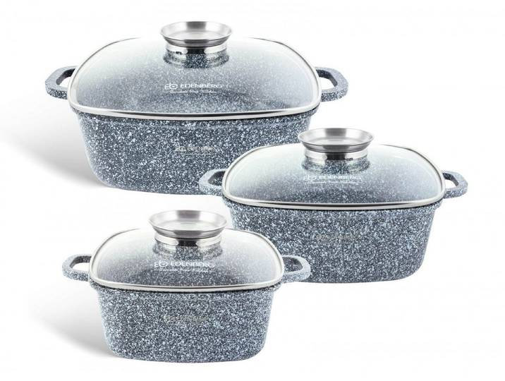 Edenberg Topf-Set Bräter, Quadratischer Topfset Kochtopf Keramik Grau Glasdeckel, Aluminiumguss (sehr hochwertig, 6-tlg., Zeitloses Design des Topfsets. Eine ideale Geschenkidee)