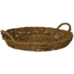IB Laursen Tablett aus Weidengeflecht rund mit 2 Henkeln, Natur - 55 x 50 x 12 cm