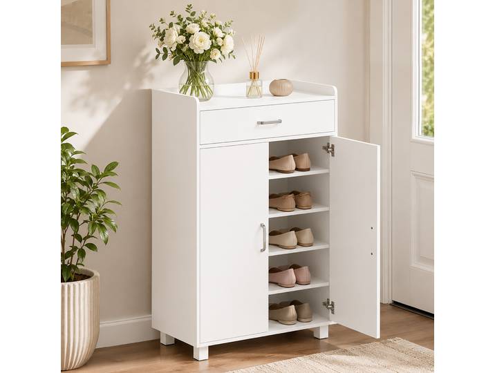 HOMCOM Armoire à Chaussures Moderne 5 Étagères 1 Tiroir Blanc