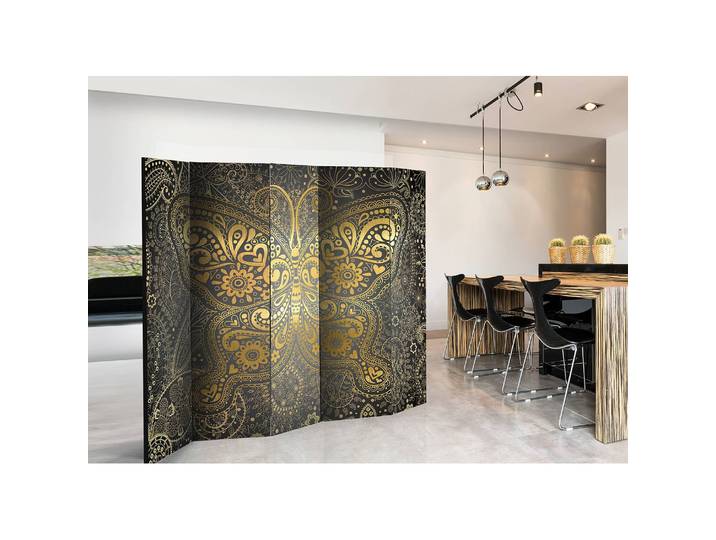 Paravent Golden Butterfly Polaire Jaune 225 x 172 x 3cm 5 éléments